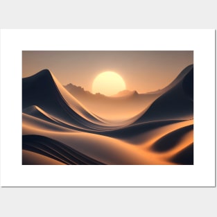 Beautiful scenery of landscapes from Sand dune with the sun Posters and Art